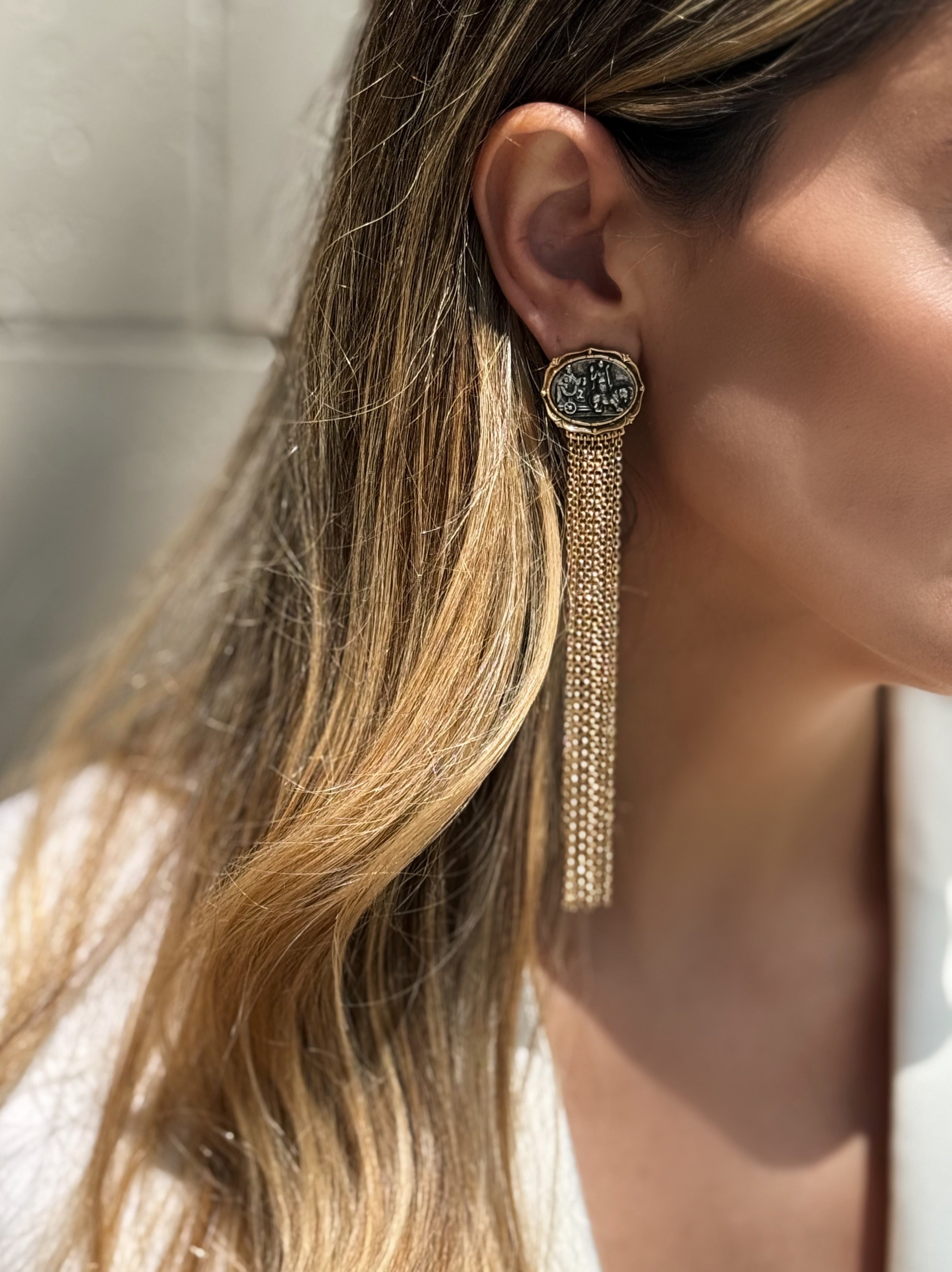 Roman Coin Tassel Earrings