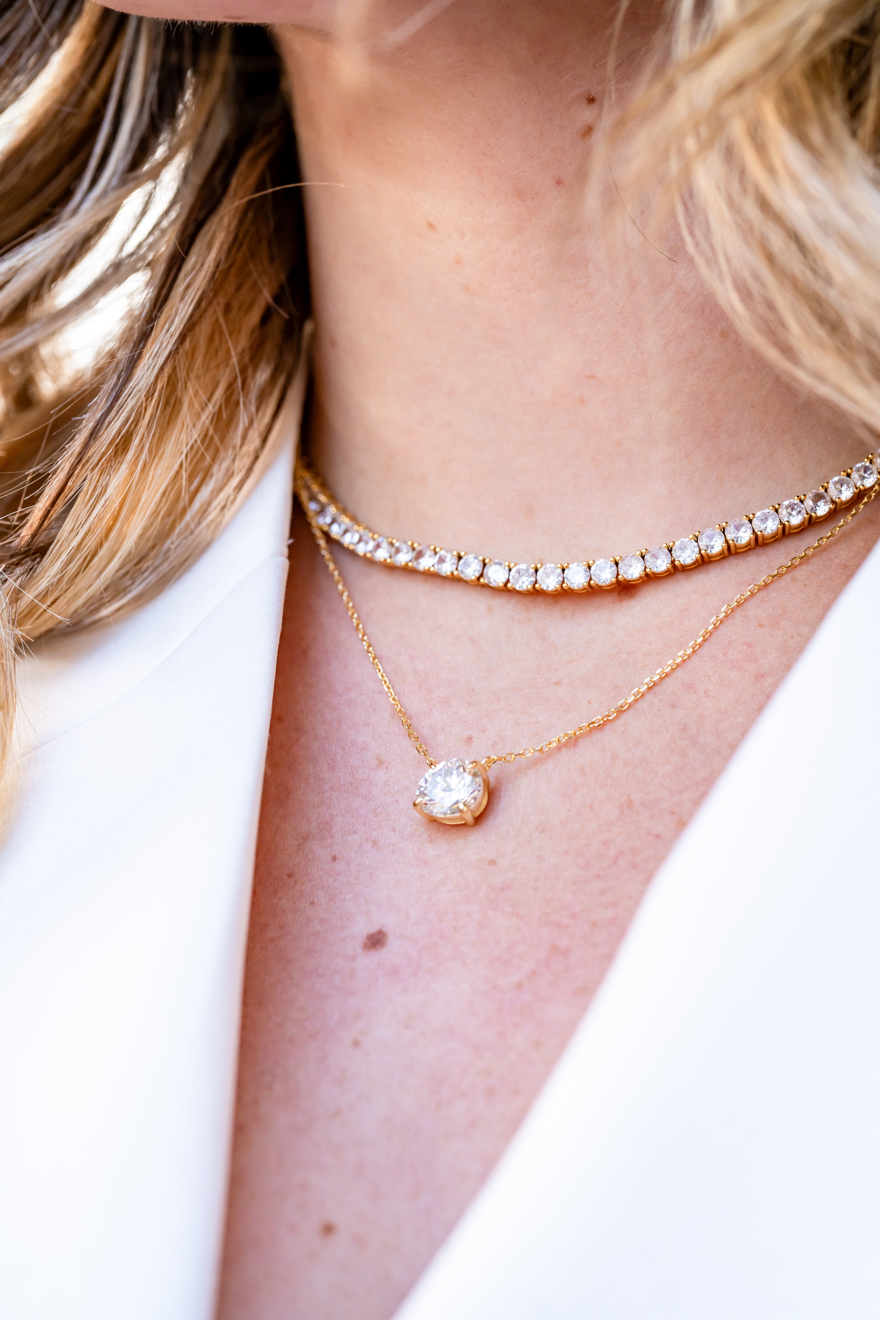 Moissanite Eternity Tennis Necklace Silver 3mm