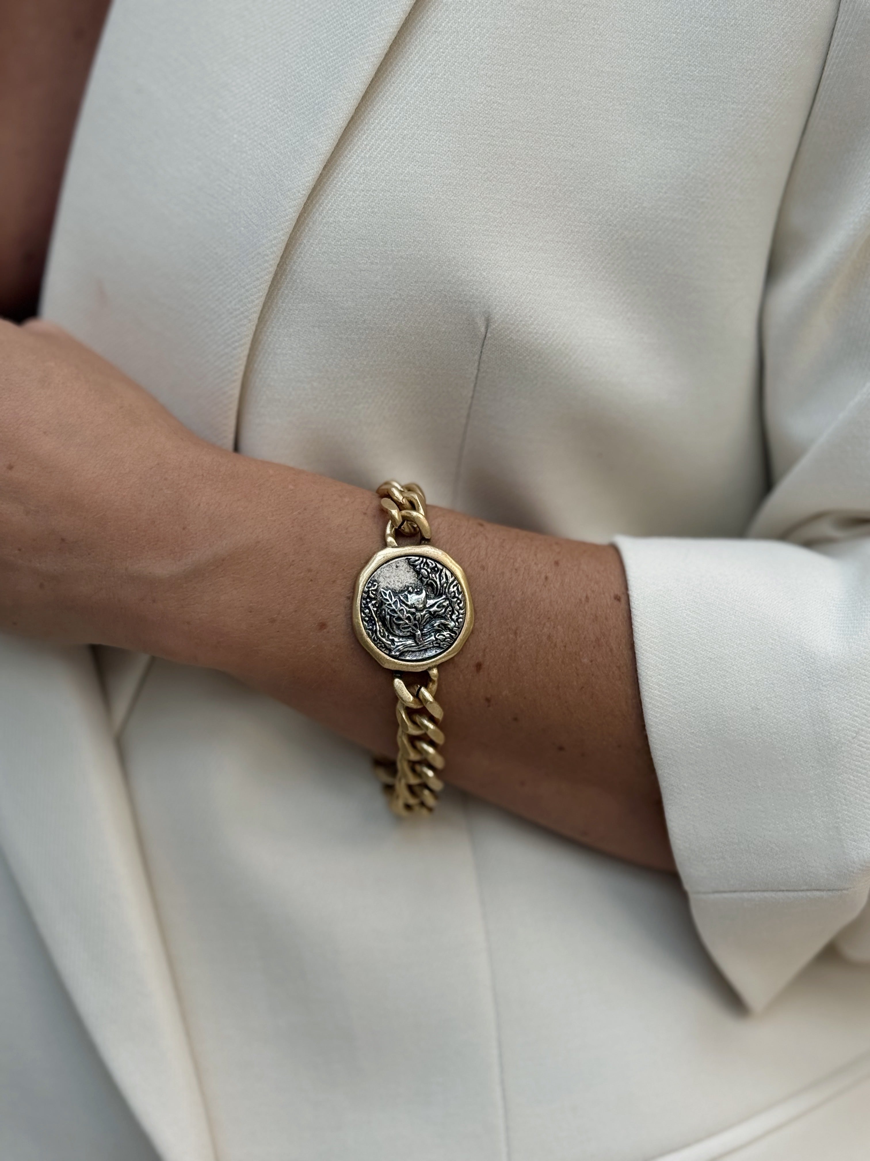 Brushed Cuban Chain Coin Bracelet