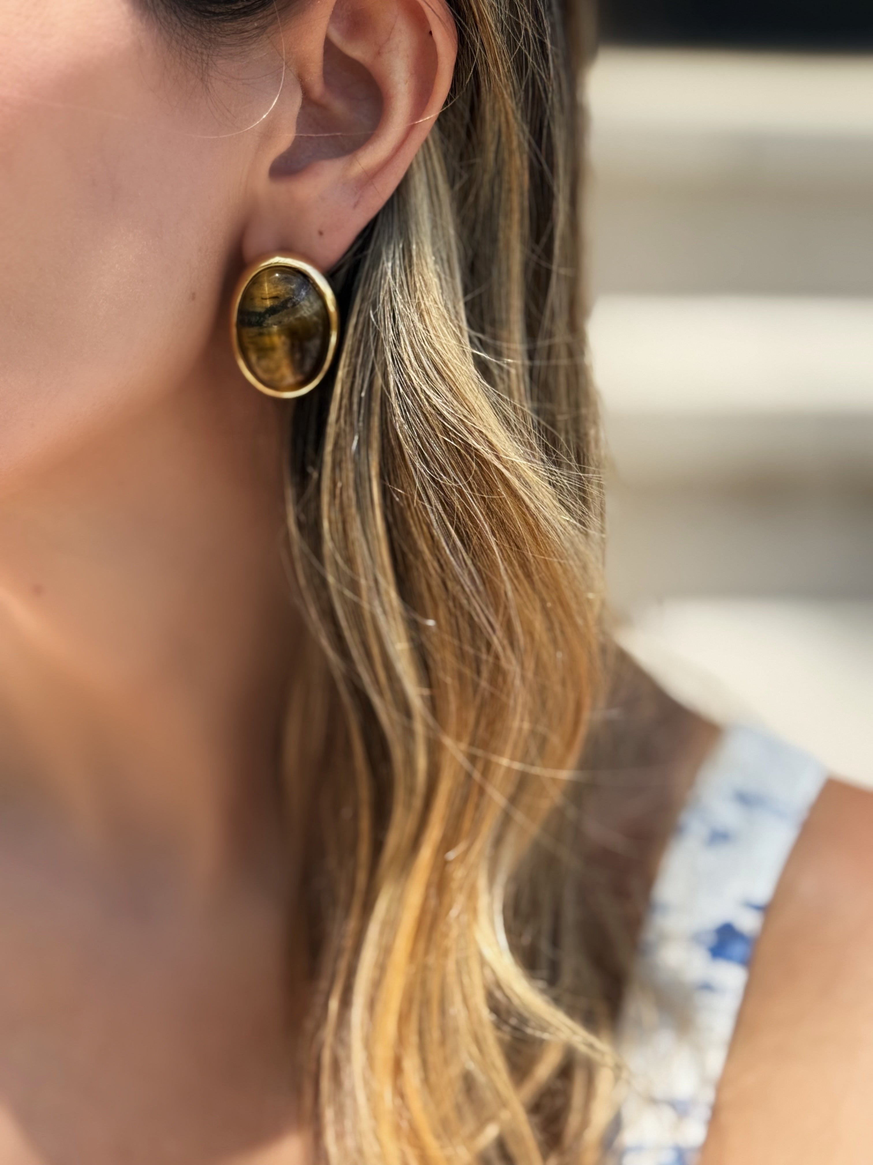 Tiger Eye Oval Earrings