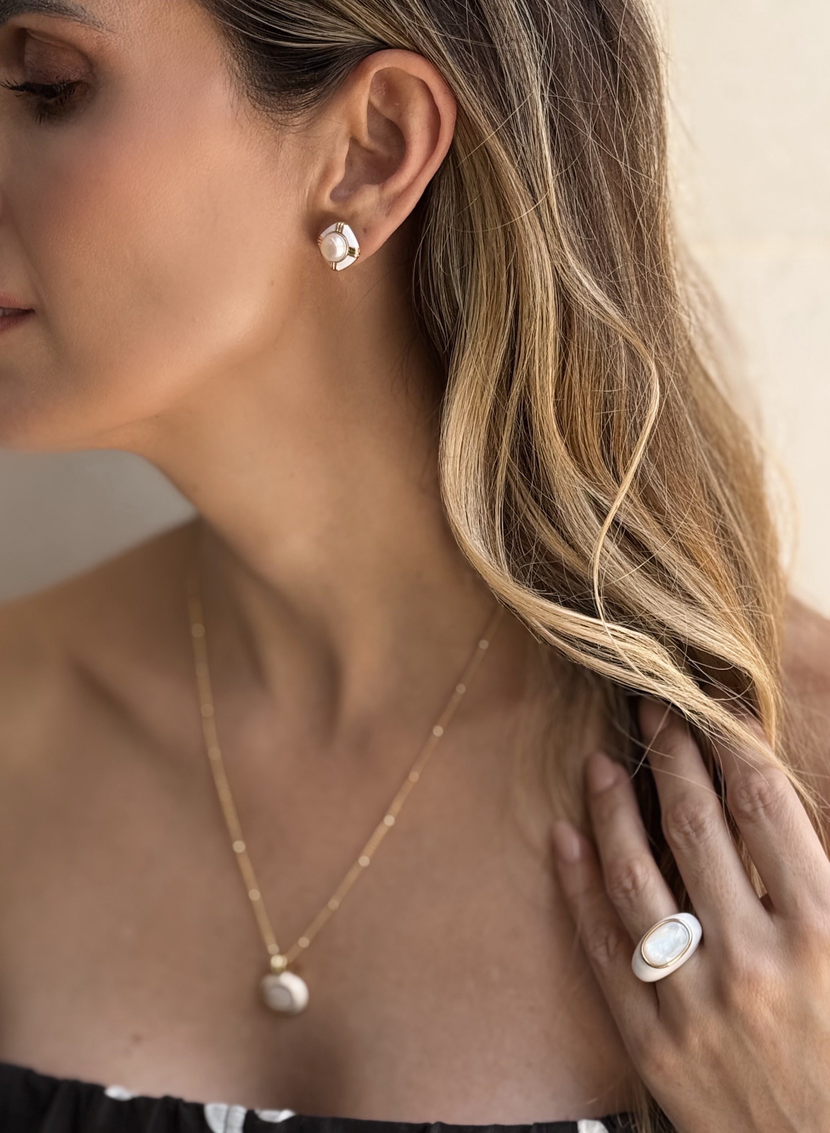 White Enamel and Pearl Earrings