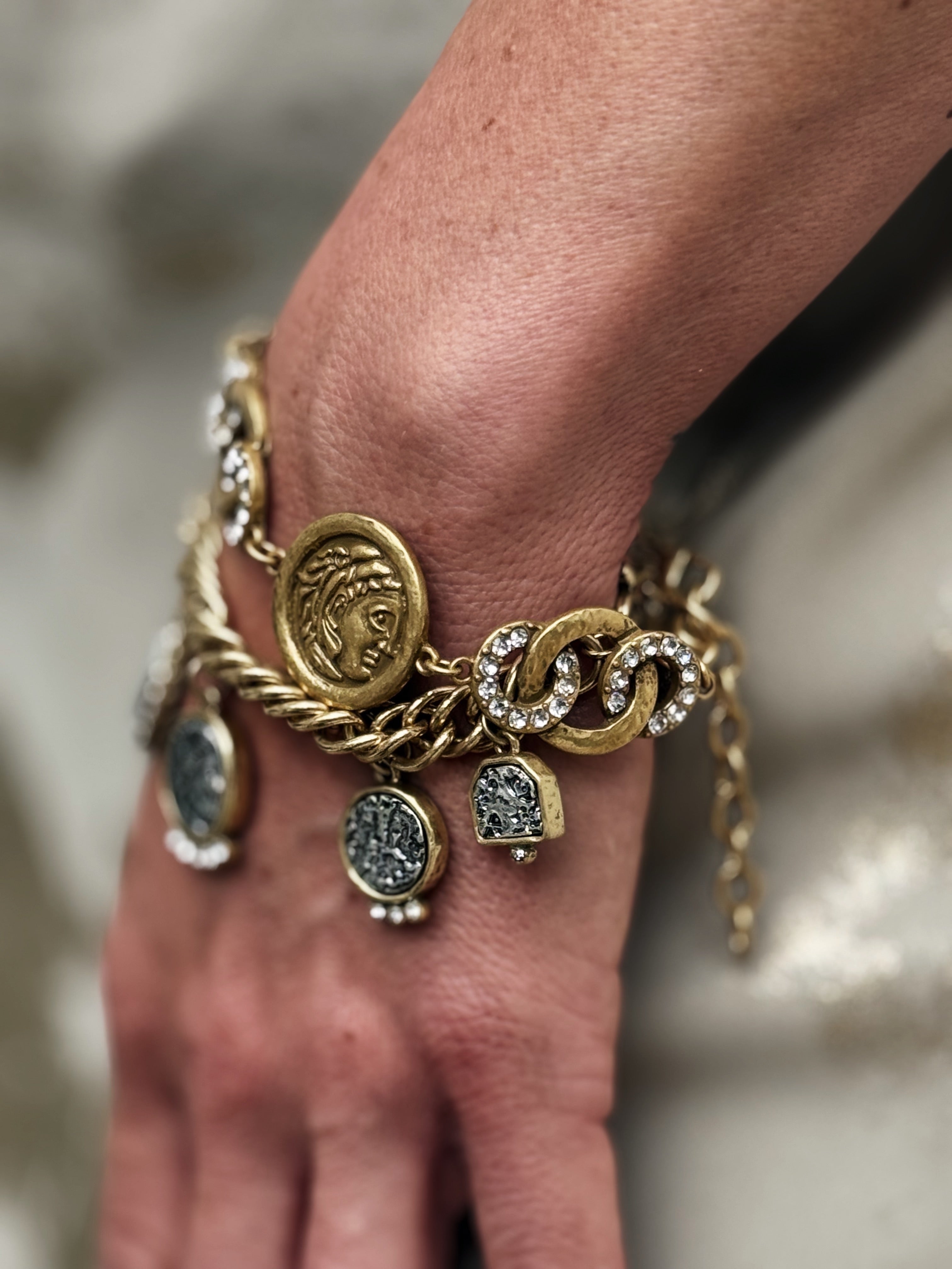 Brushed Coin Charm Bracelet
