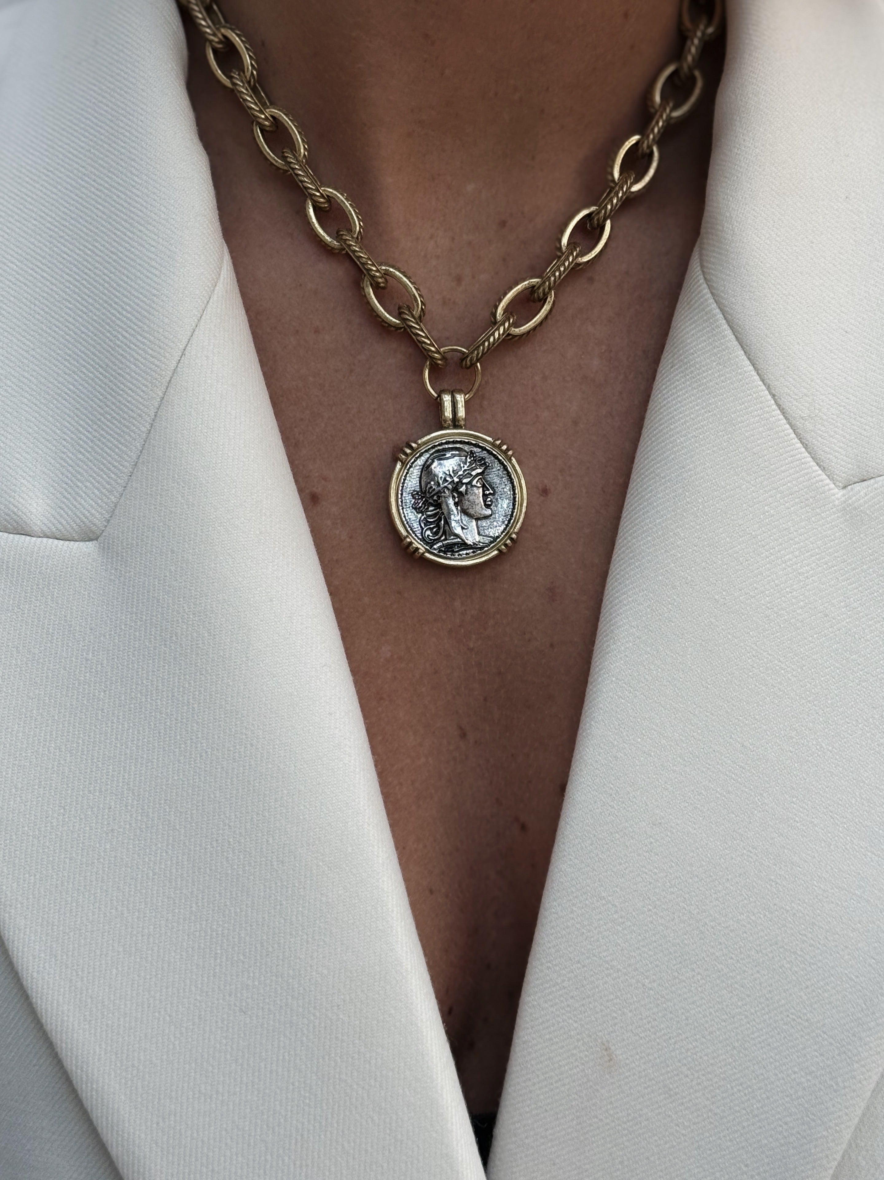 Brushed Pendant Coin Necklace