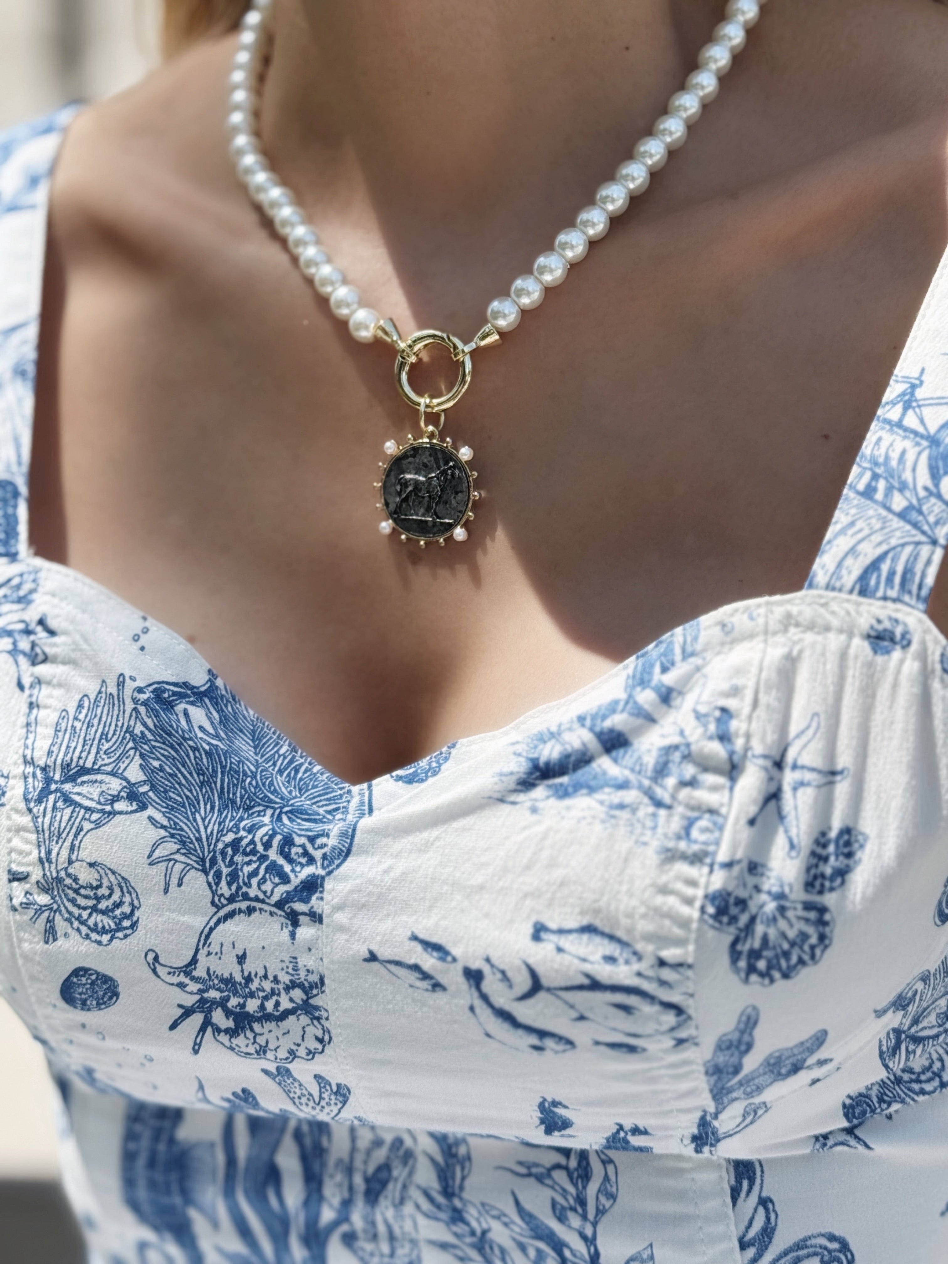 French Horse Coin Necklace