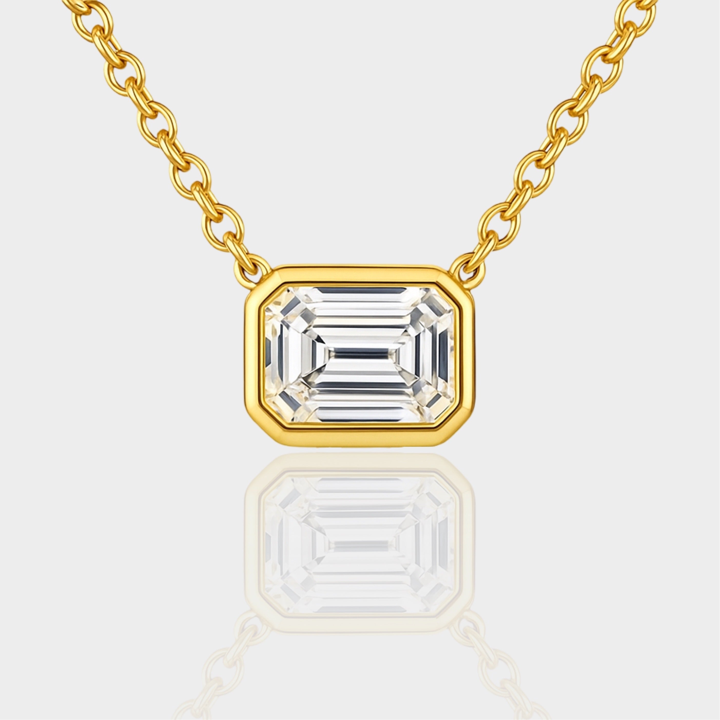 Emerald Cut Bezel Set Moissanite 1ct Pendant Necklace