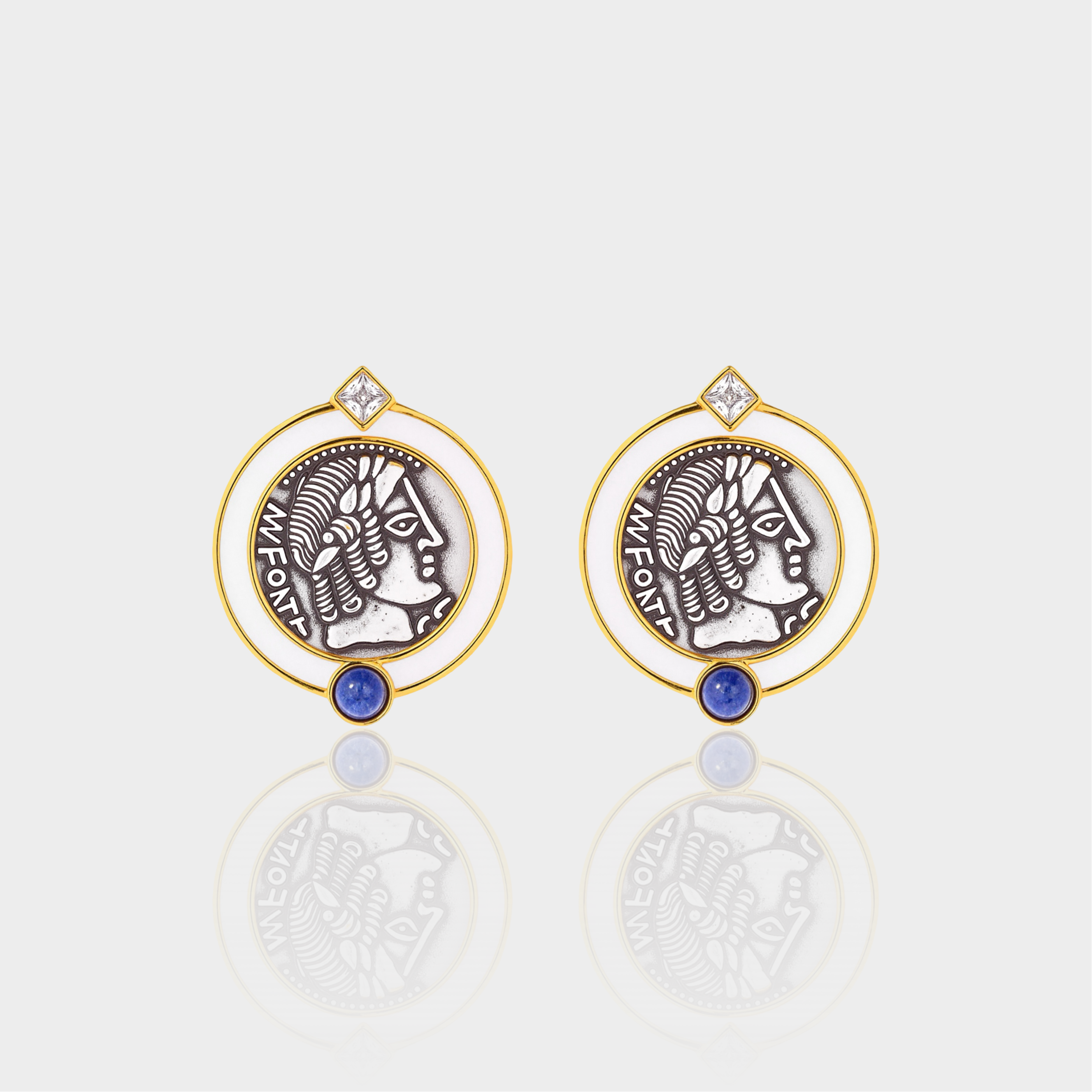 White Enamel and Coin Studs