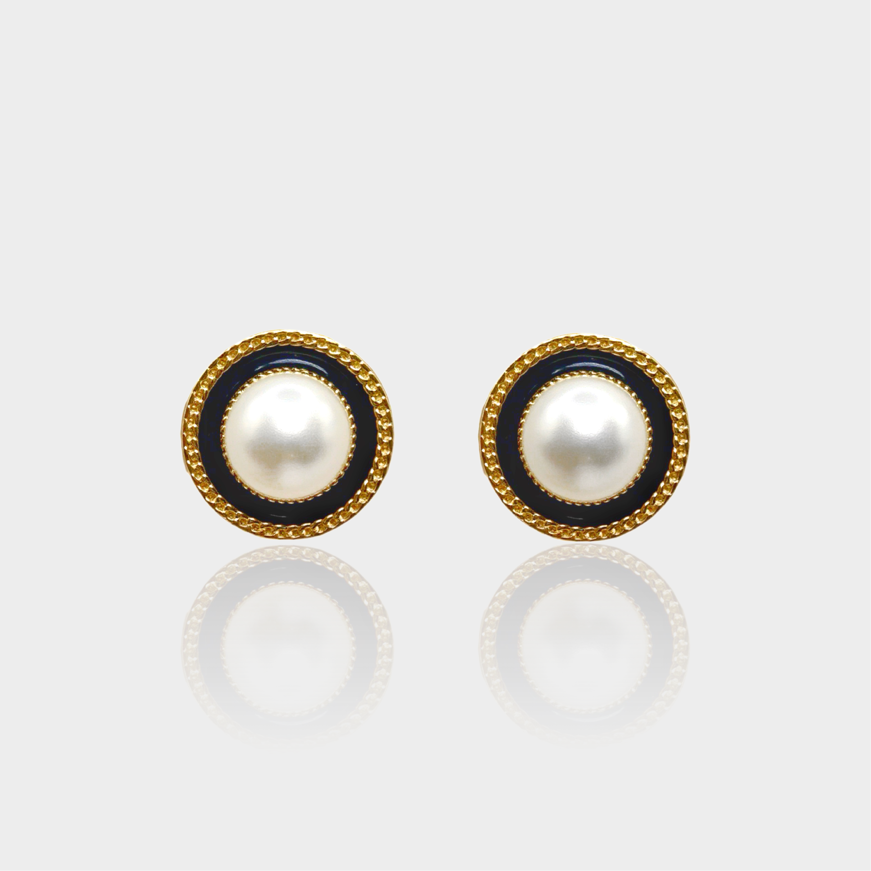 Black Enamel and Pearl Studs