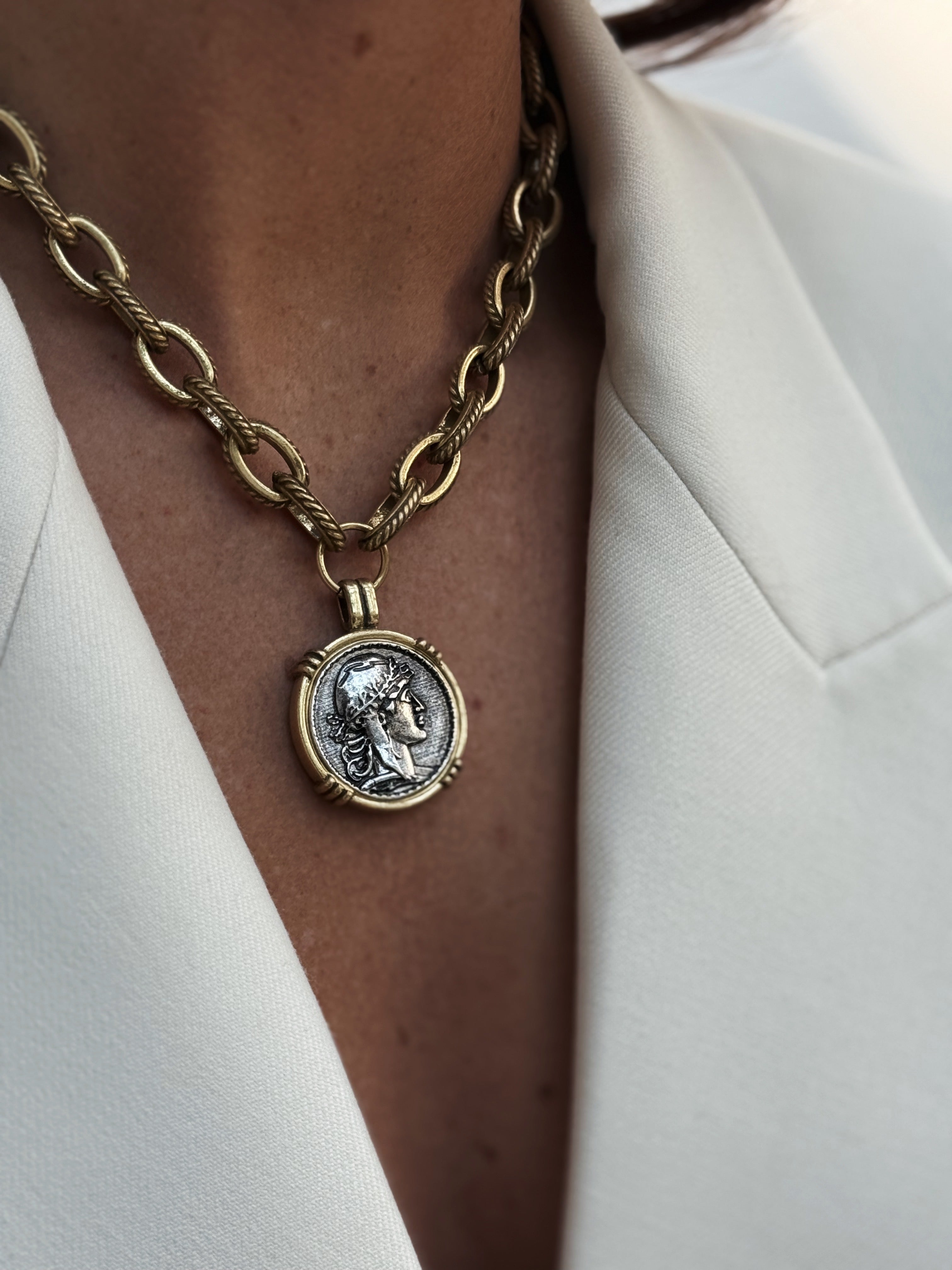 Brushed Pendant Coin Necklace