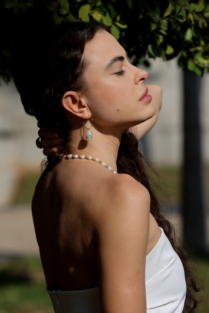 Wire Hoop Pearl Earrings