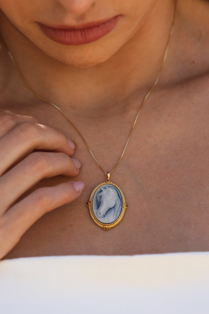 Horse Agate Cameo Necklace