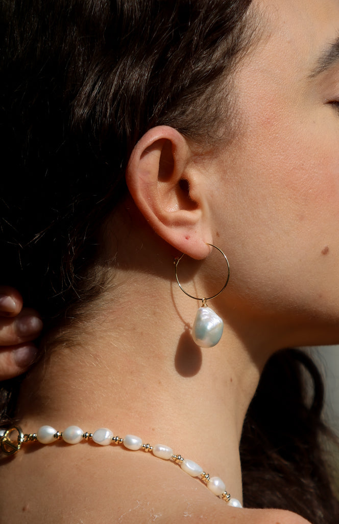 Wire Hoop Pearl Earrings