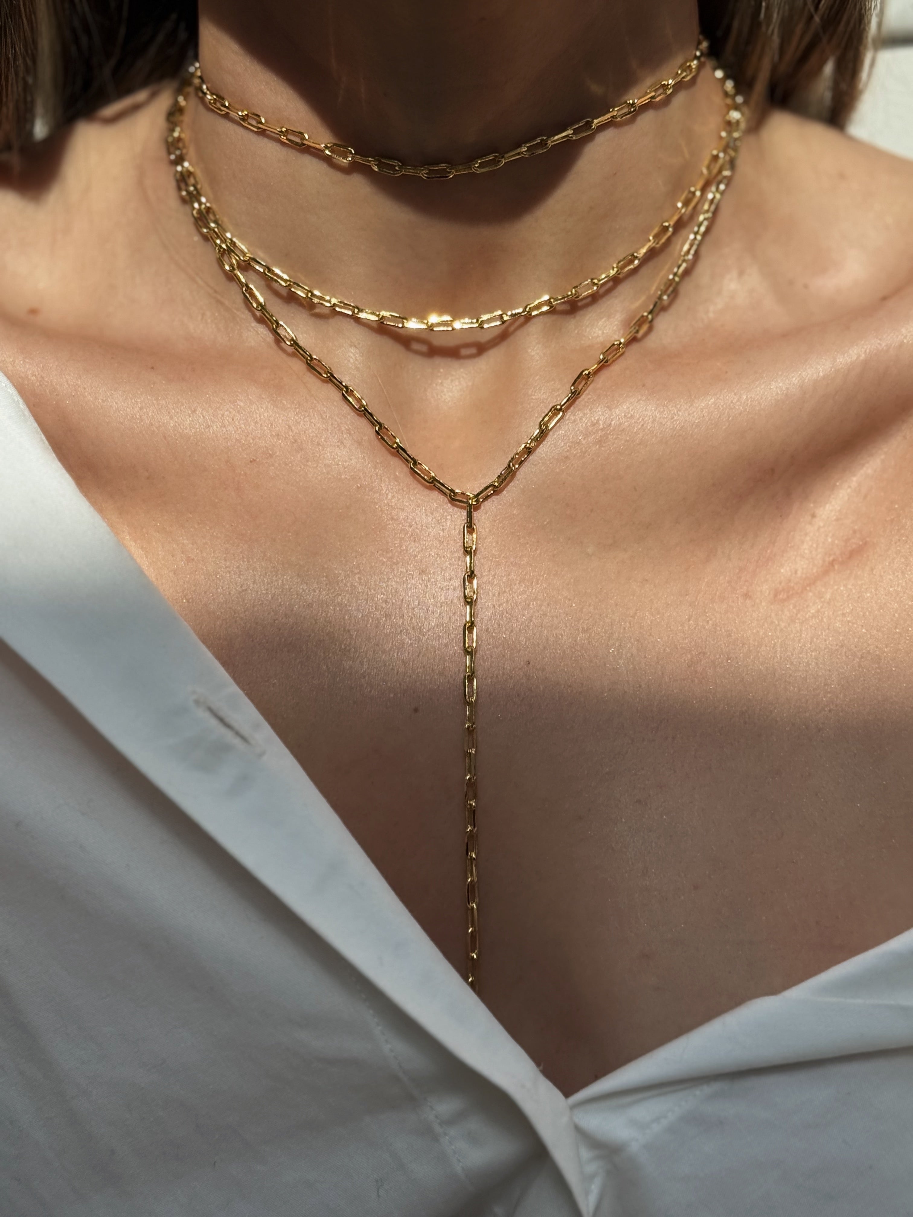 Triple Paperclip Lariat Necklace