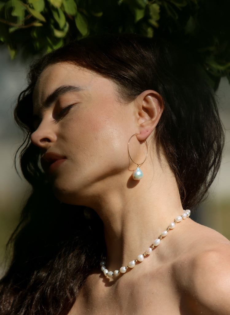 Wire Hoop Pearl Earrings