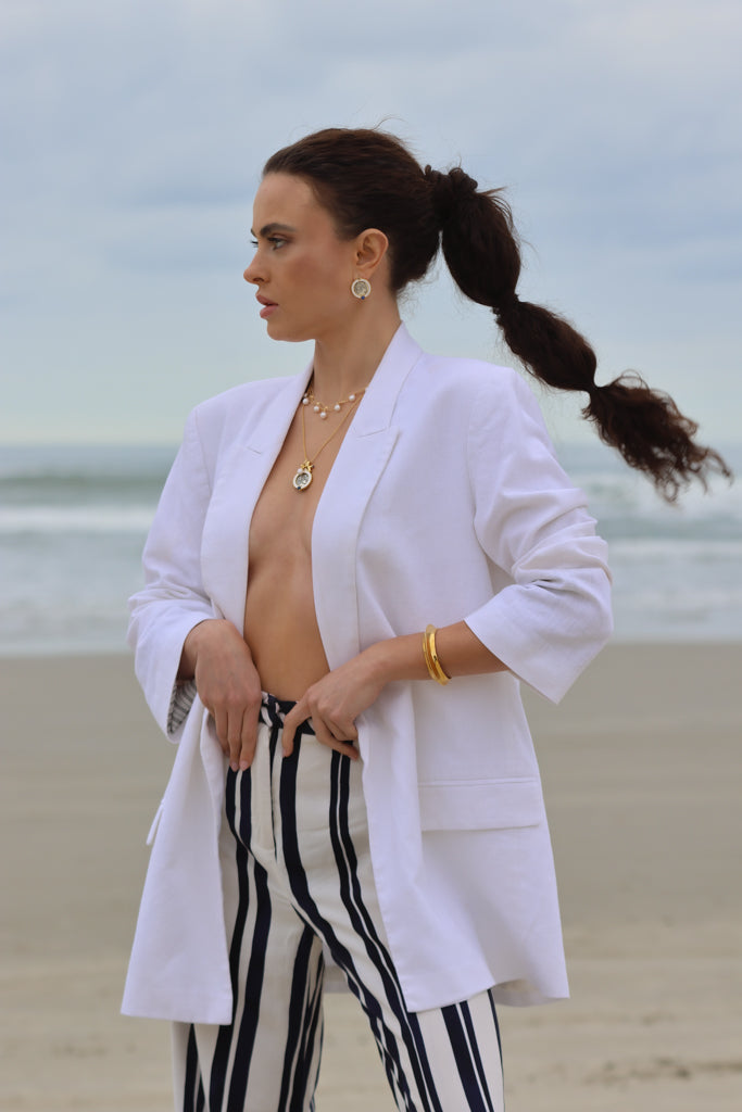 White Enamel and Coin Necklace