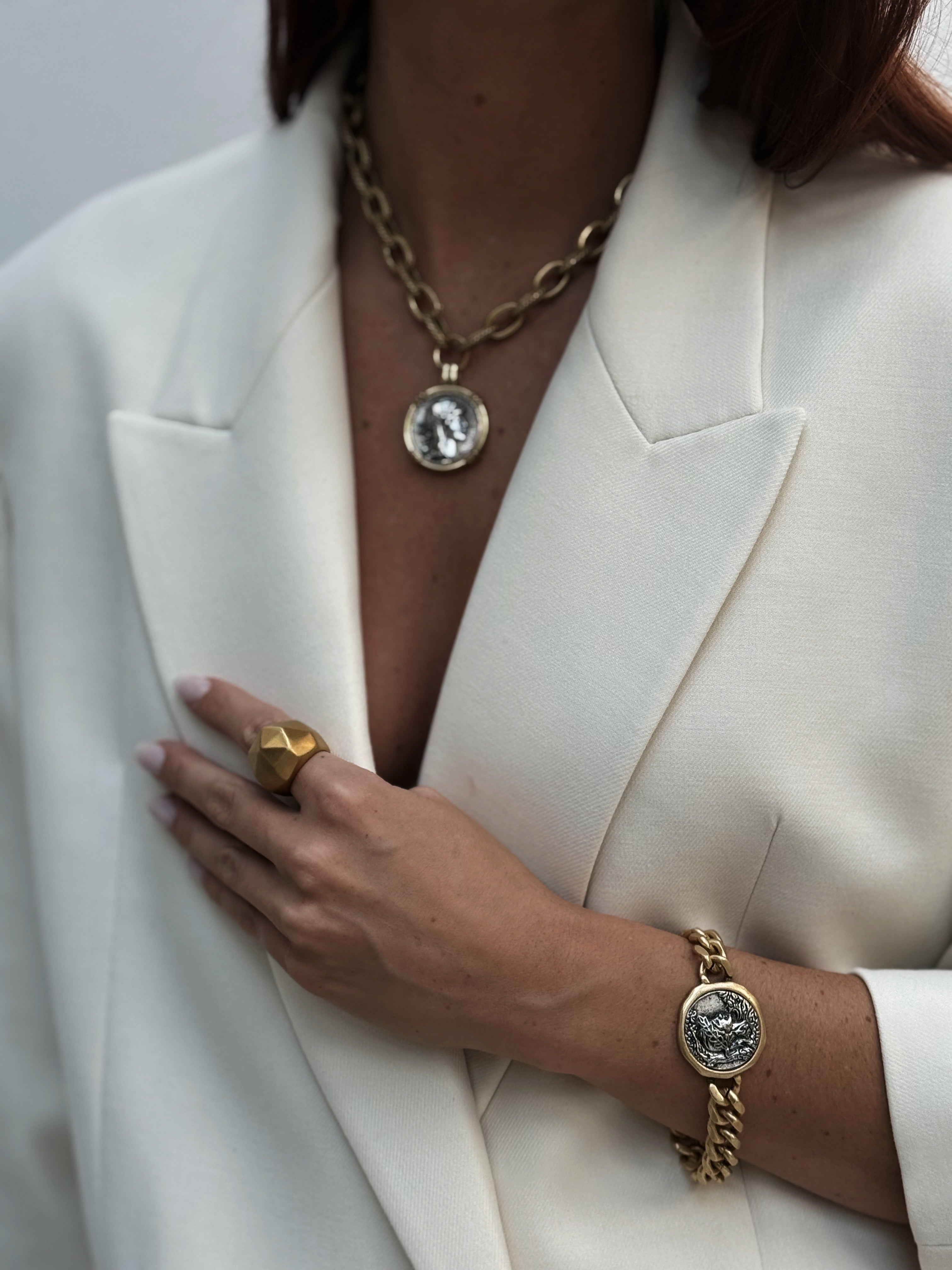 Brushed Cuban Chain Coin Bracelet