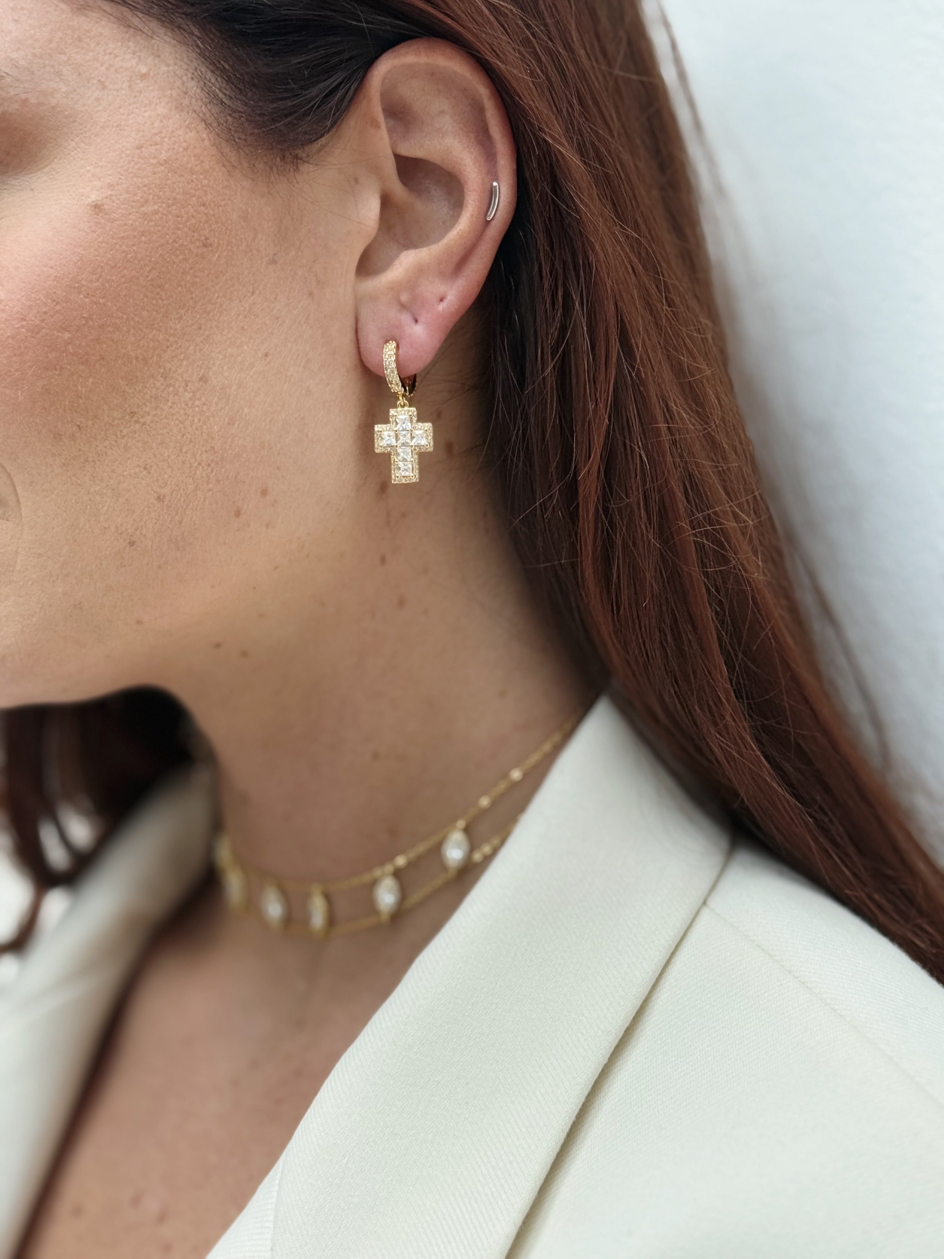 Frosted Cross Earrings