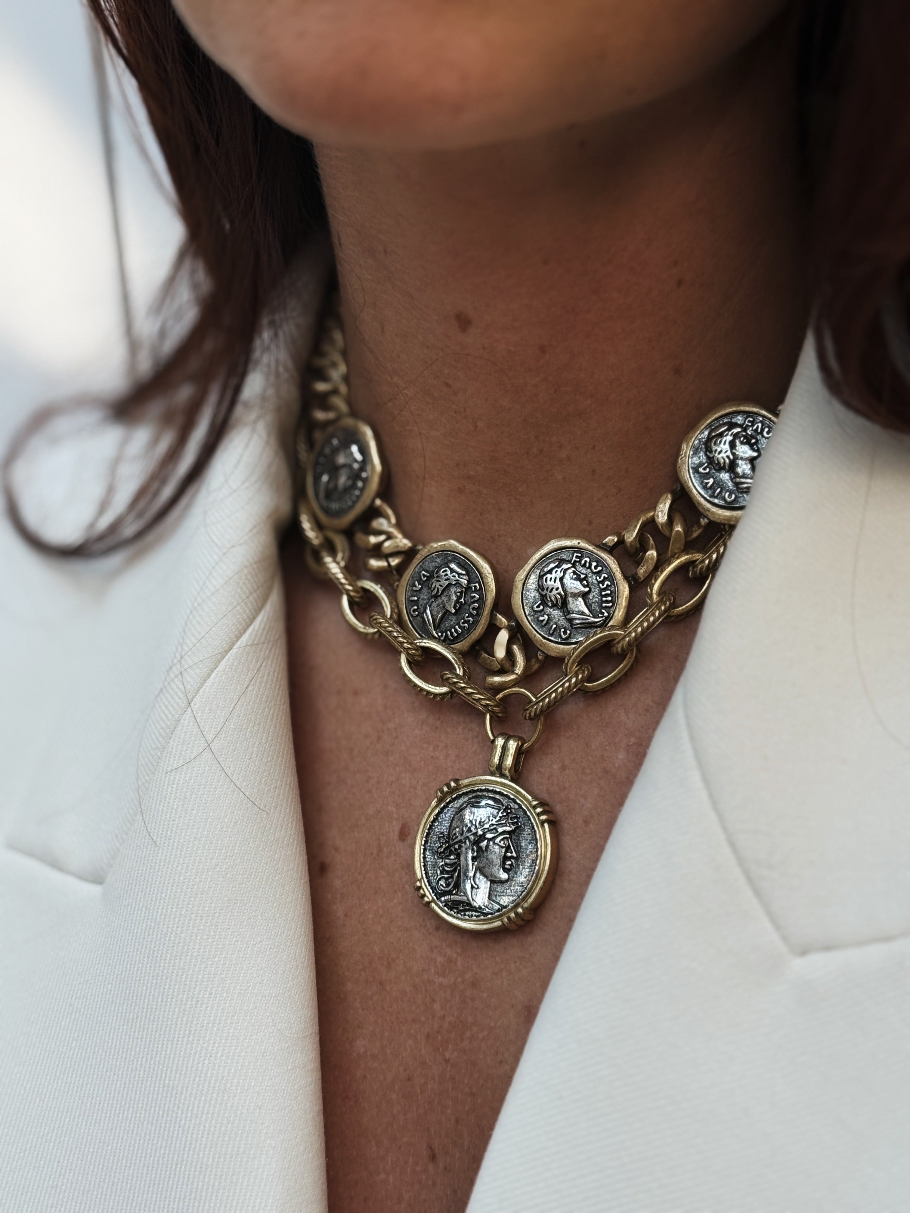 Brushed Cuban Chain Coin Necklace