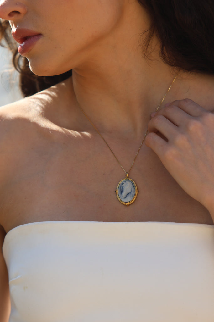 Horse Agate Cameo Necklace