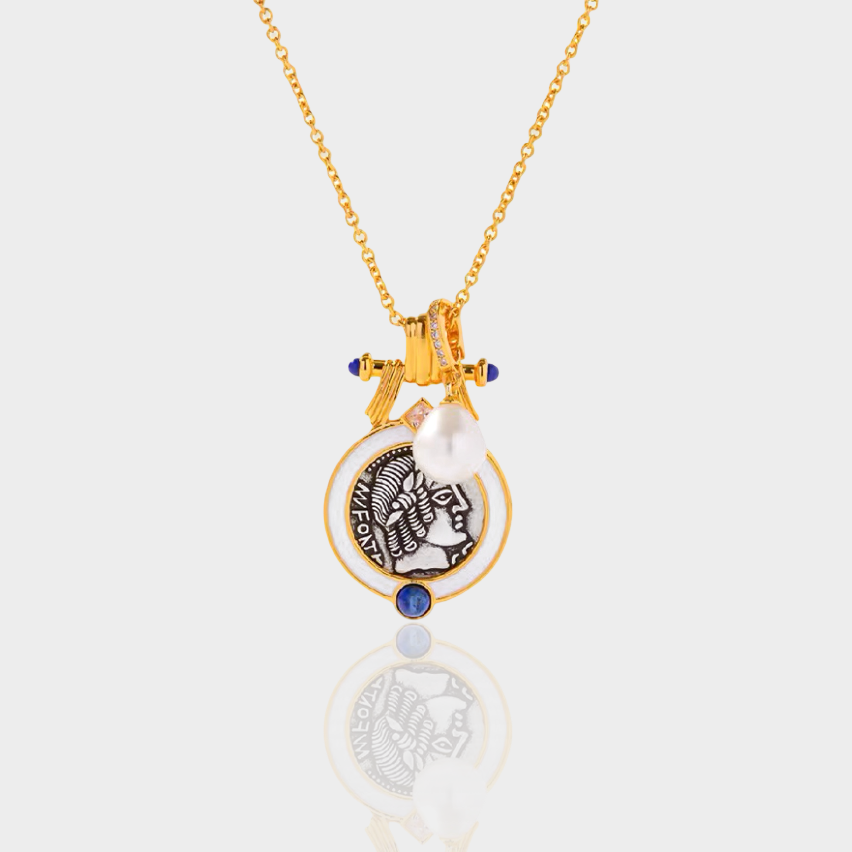 White Enamel and Coin Necklace