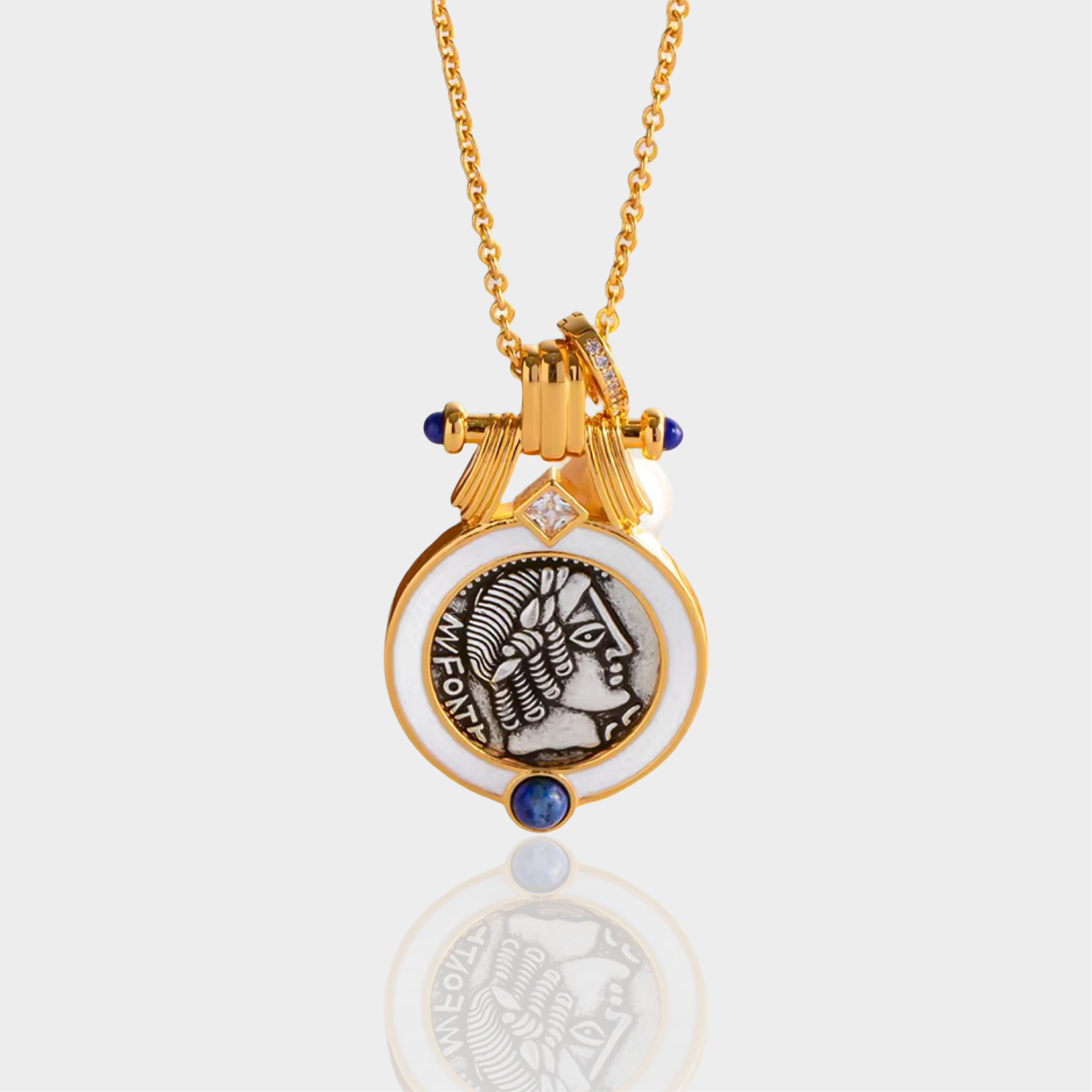 White Enamel and Coin Necklace