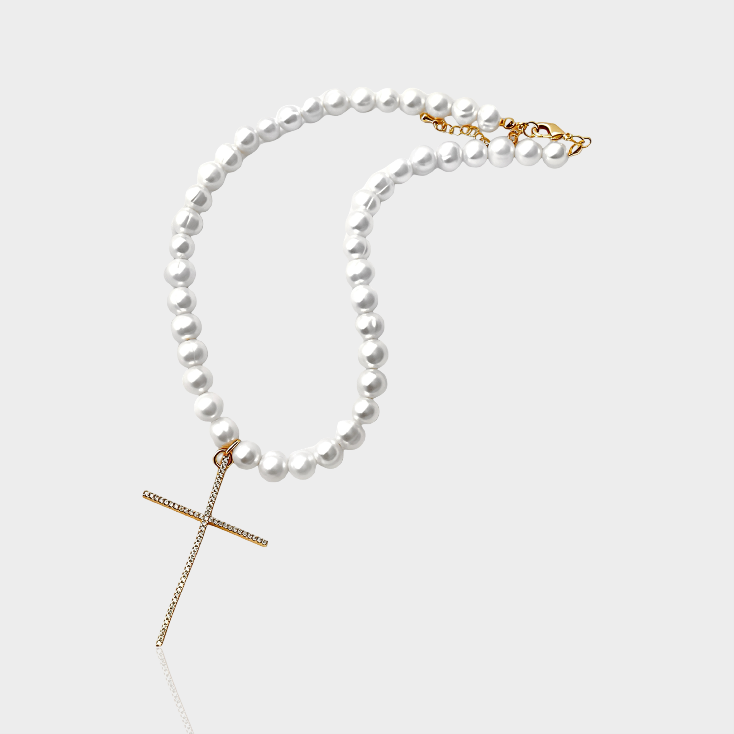 Freshwater Pearl Thin Cross Necklace